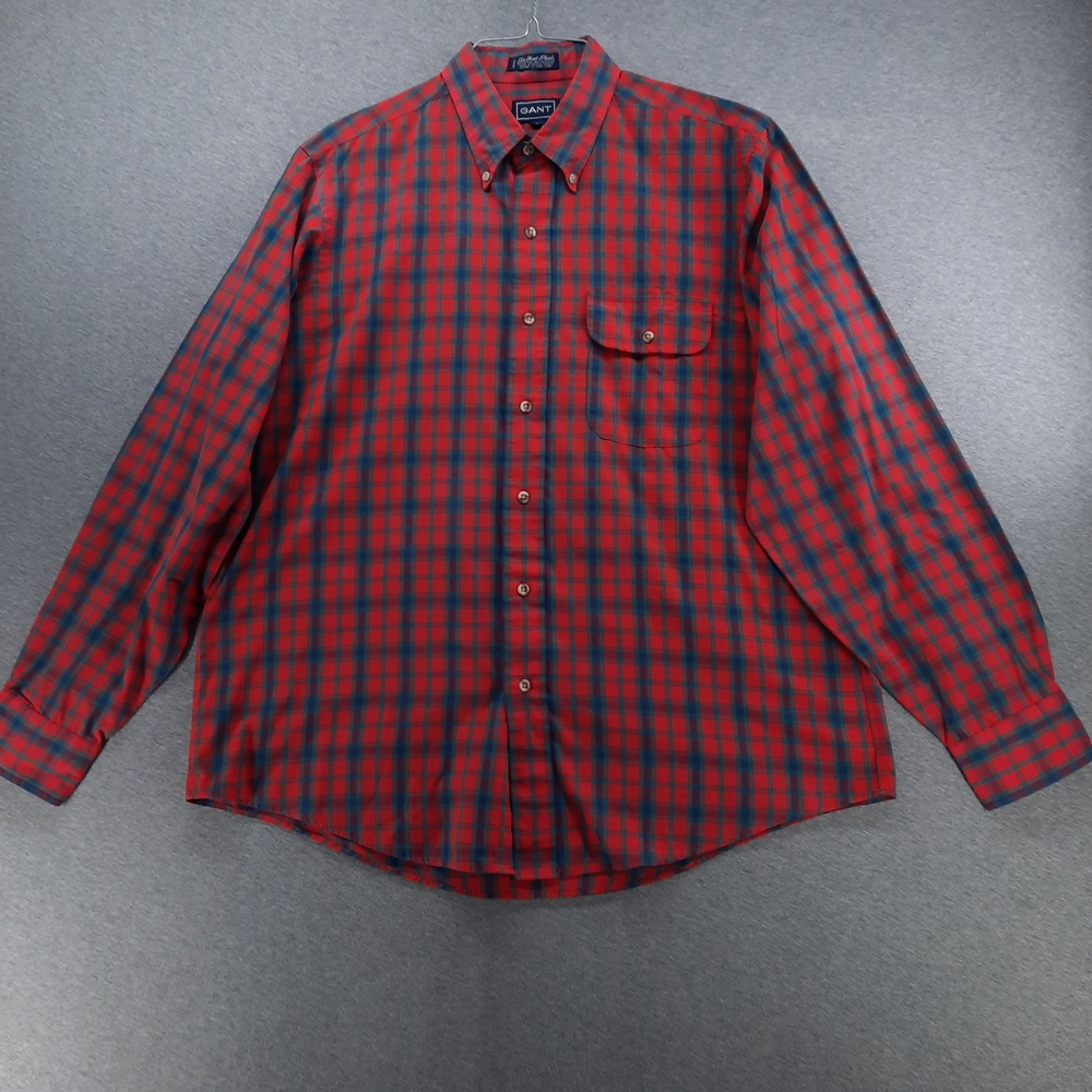 Vintage Gant Shirt Mens Large Red Plaid Foxhunt Button Down Hong Kong 90s